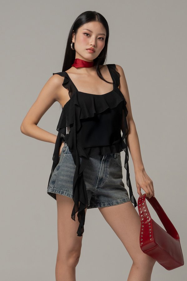 Paralyze Ruffle Layered Top in Black