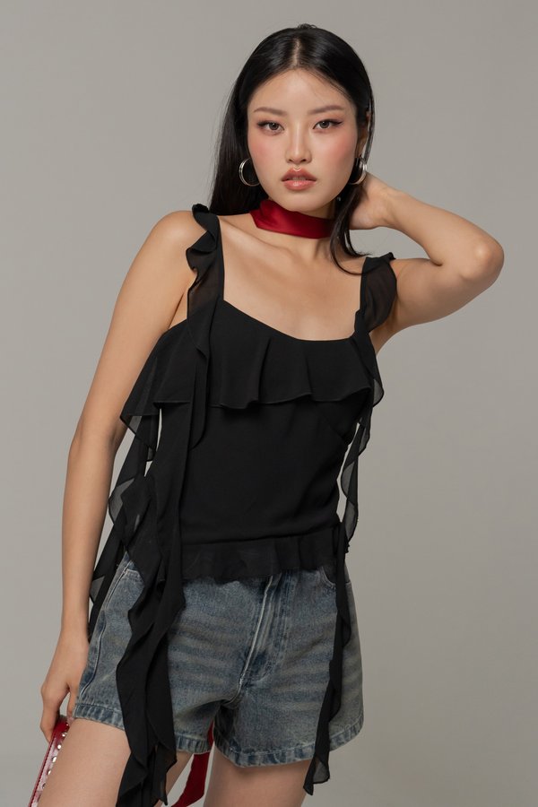 Paralyze Ruffle Layered Top in Black