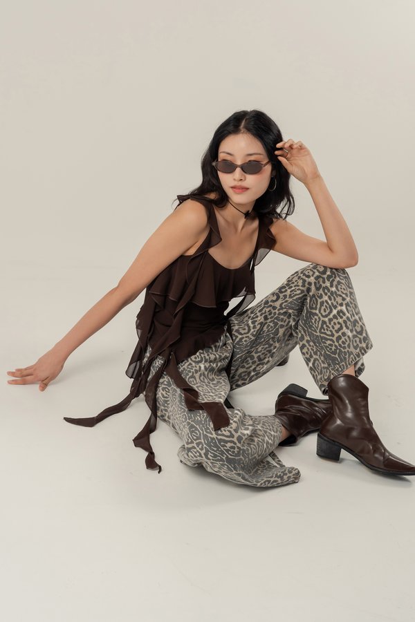 Paralyze Ruffle Layered Top in Coffee Brown