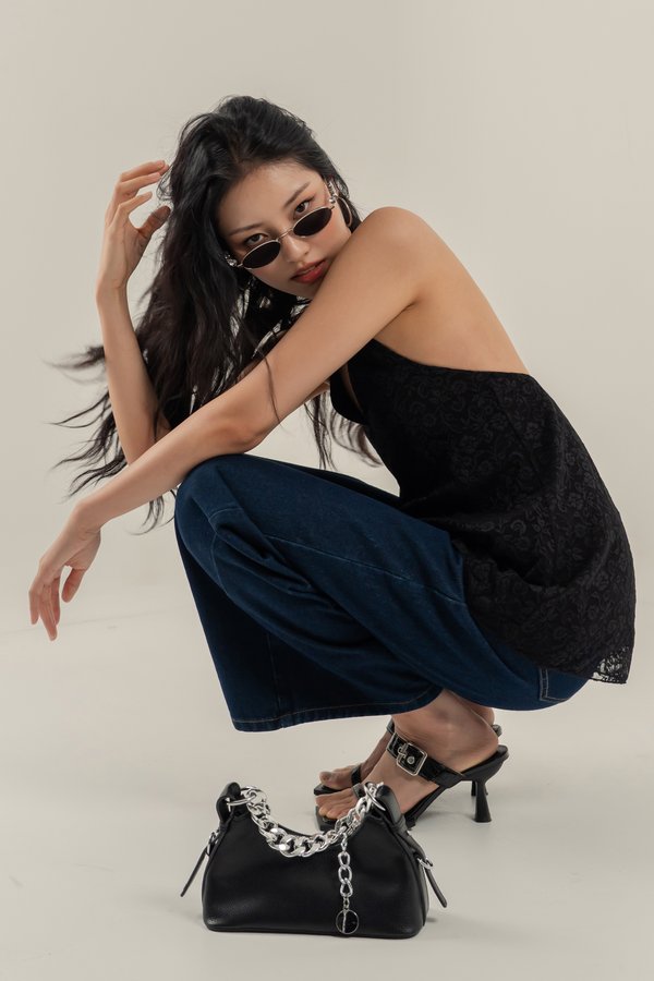 Sundays Halter Lace Low Back Top in Black