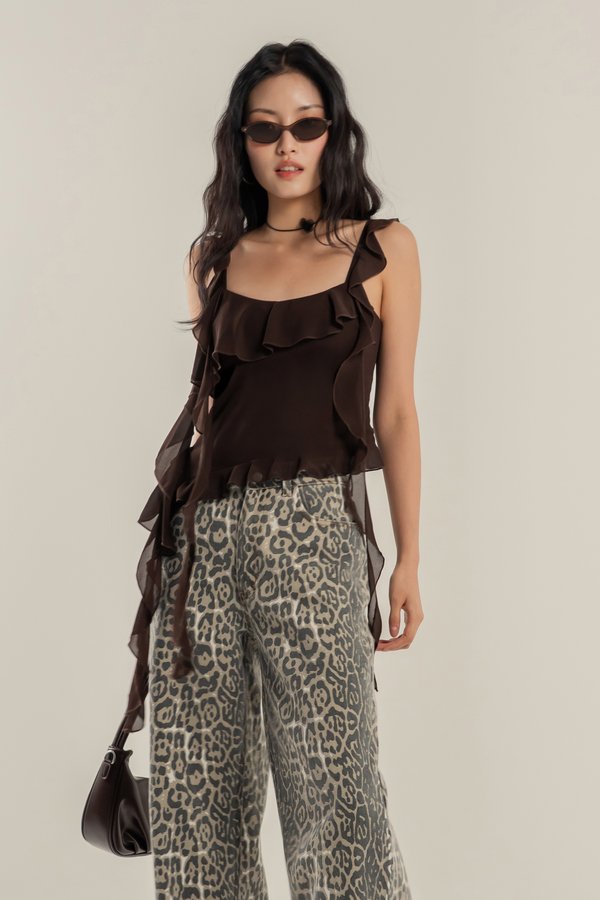 Paralyze Ruffle Layered Top in Coffee Brown