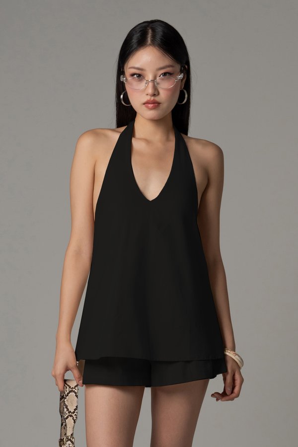 SET: Upon Linen Halter Padded Top + Weekends Linen Button Shorts