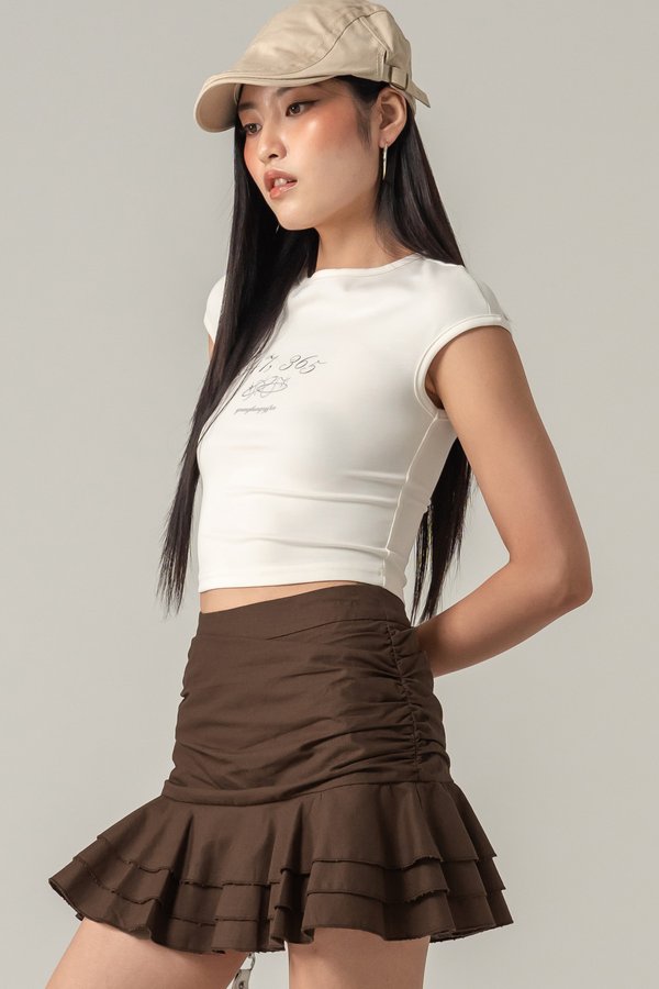 Cupcakes Linen Ruched Skirt in Cocoa Brown