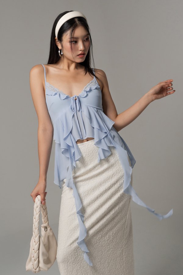 Tides Ruffle Layered Top in Sky Blue