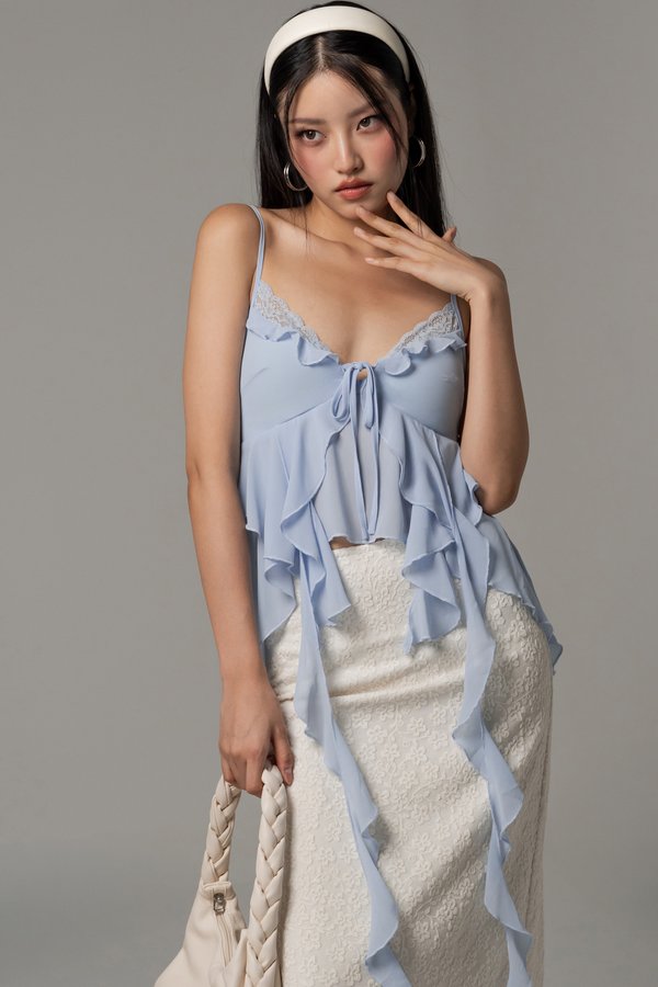 Tides Ruffle Layered Top in Sky Blue