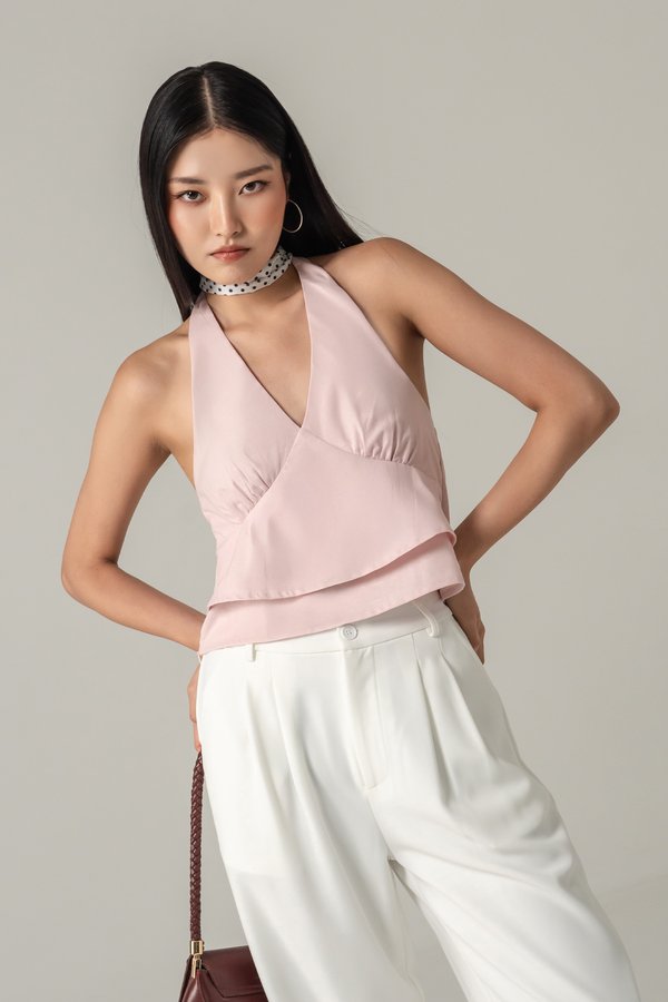 Hung Up Layered Halter Top in Cotton Pink