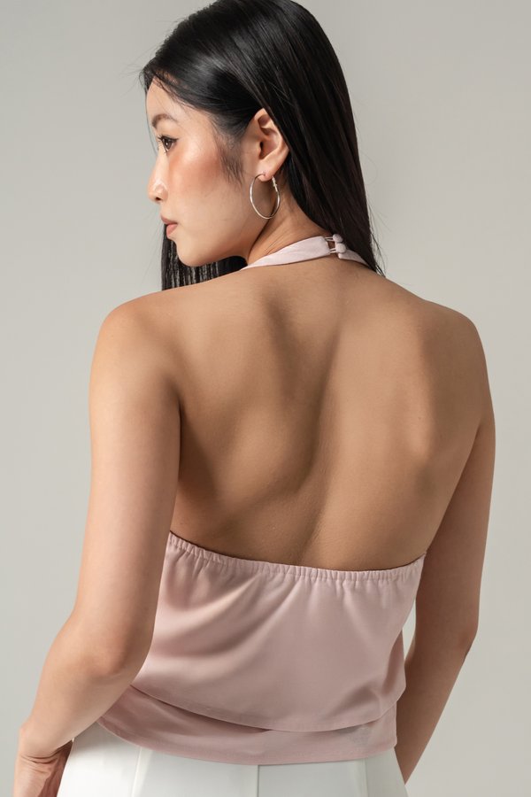 Hung Up Layered Halter Top in Cotton Pink