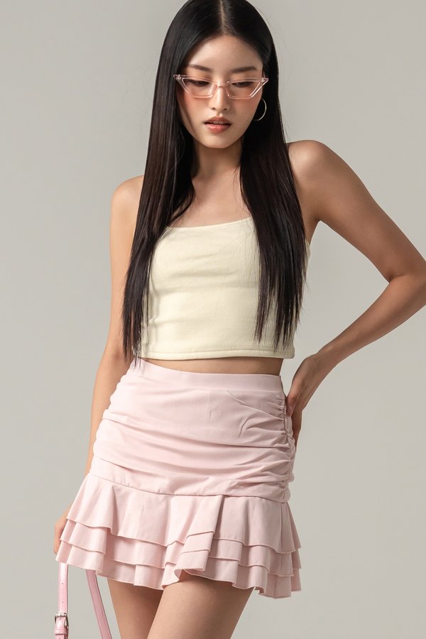 Cupcakes Linen Ruched Skirt in Cotton Pink