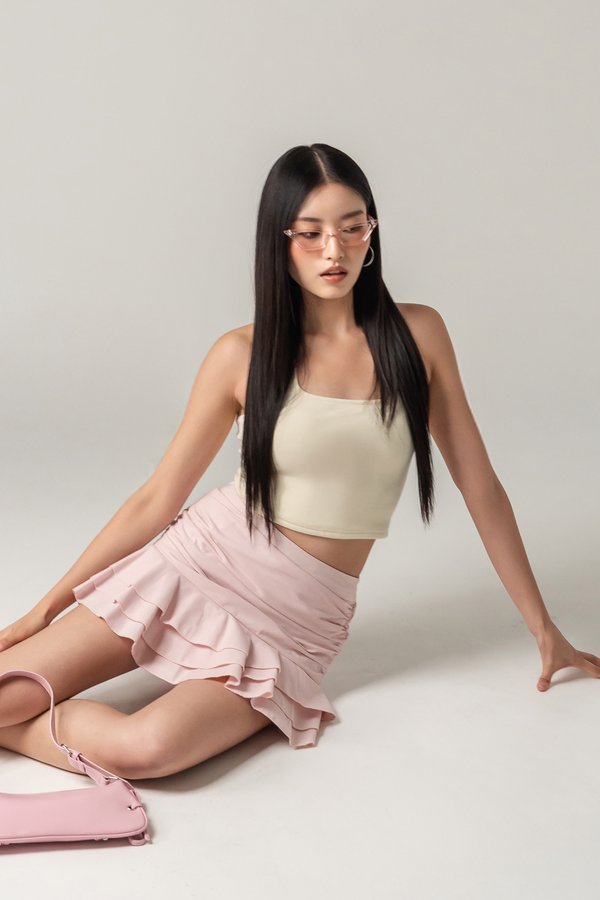Cupcakes Linen Ruched Skirt in Cotton Pink