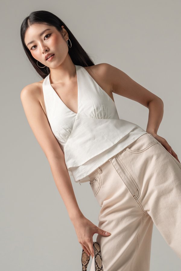 Hung Up Layered Halter Top in White