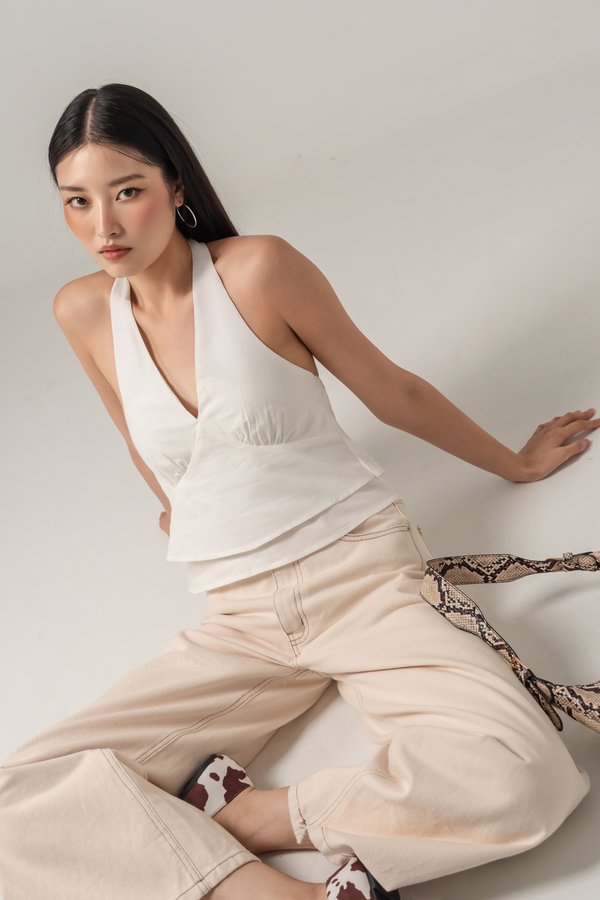 Hung Up Layered Halter Top in White