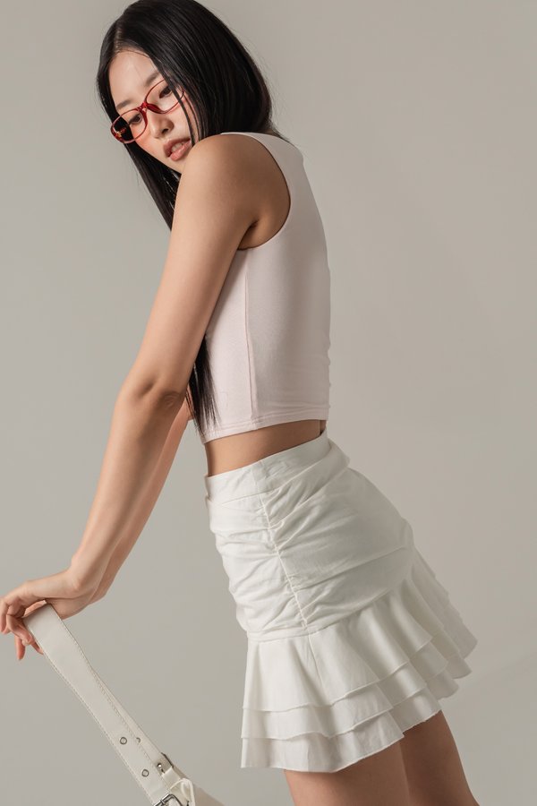 Cupcakes Linen Ruched Skirt in White
