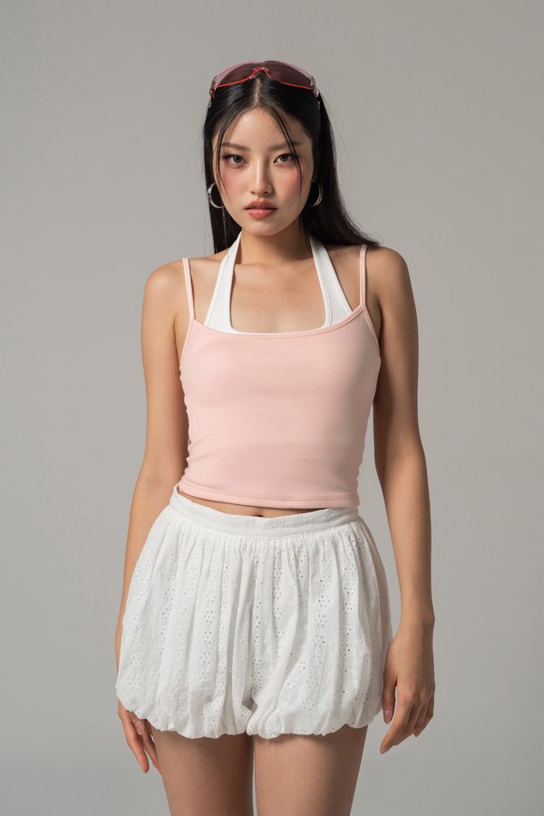 Double Trouble Halter Top in Baby Pink