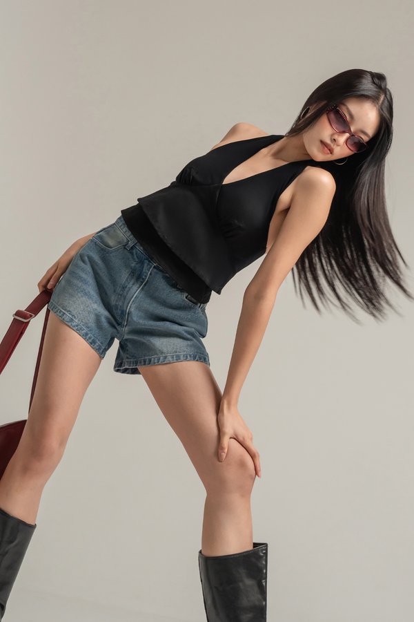 Hung Up Layered Halter Top in Black