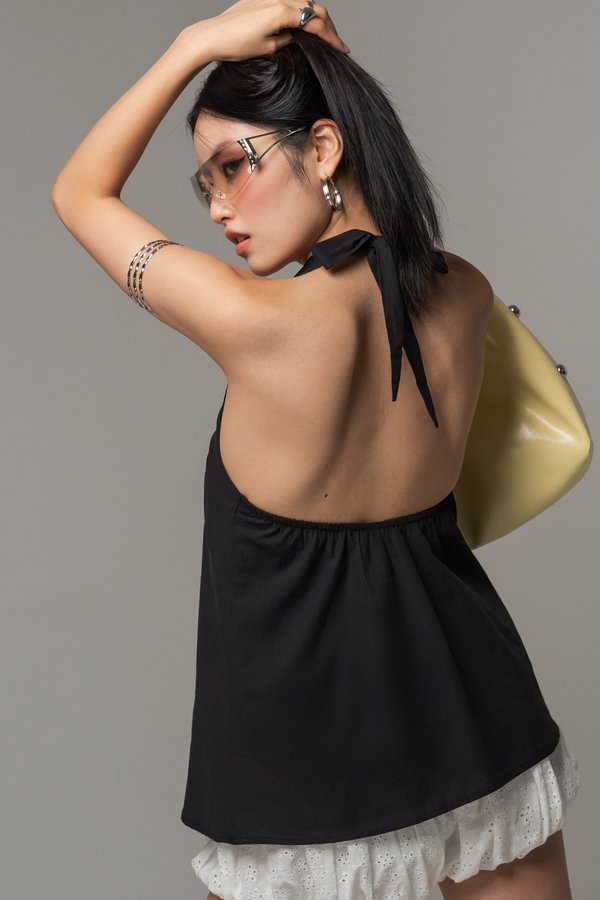 Upon Linen Halter Padded Top in Black
