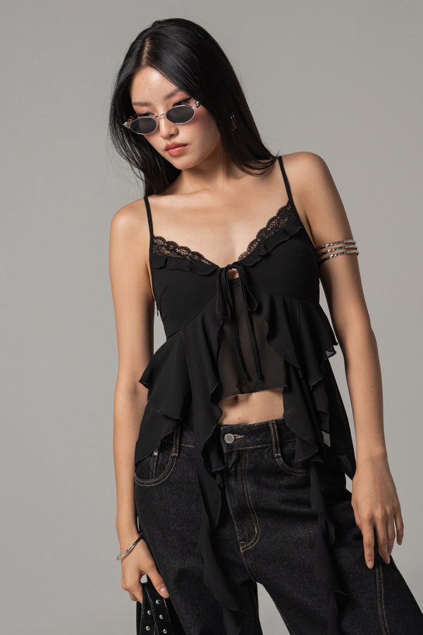 Tides Ruffle Layered Top in Black