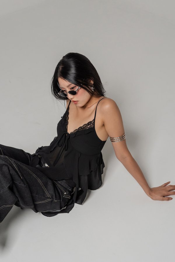 Tides Ruffle Layered Top in Black