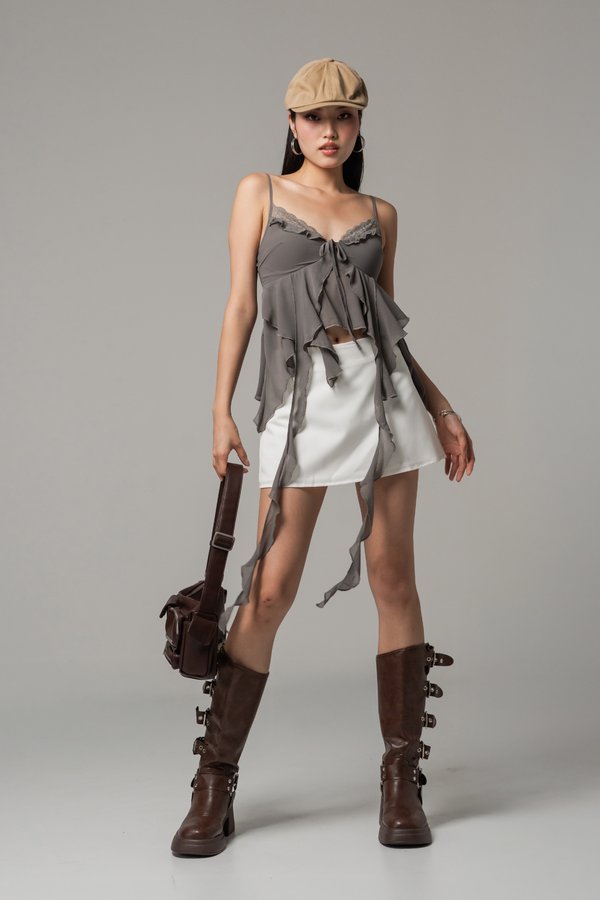Tides Ruffle Layered Top in Dark Grey