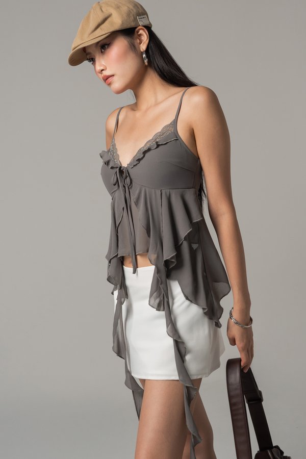 Tides Ruffle Layered Top in Dark Grey