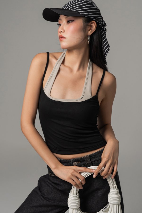 Double Trouble Halter Top in Black