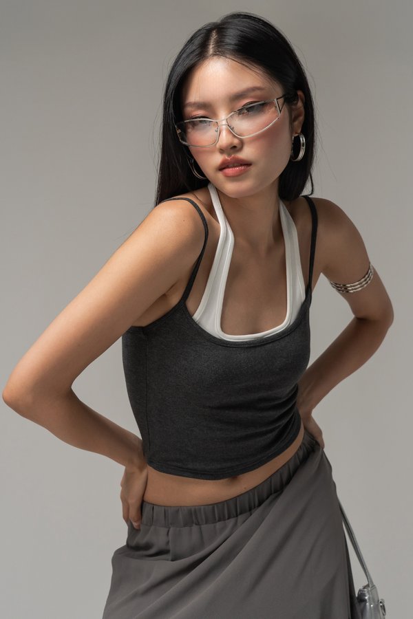 Double Trouble Halter Top in Dark Grey