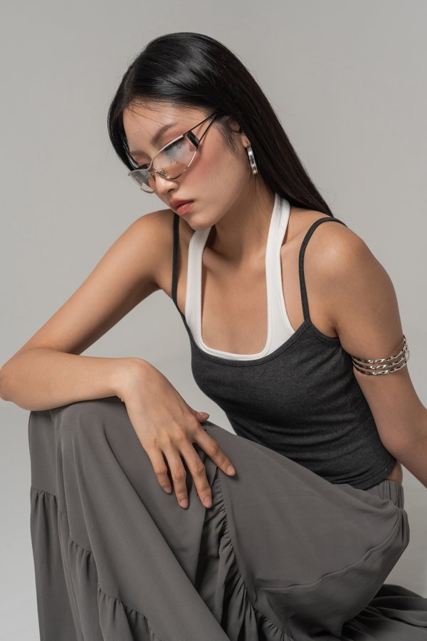 Double Trouble Halter Top in Dark Grey