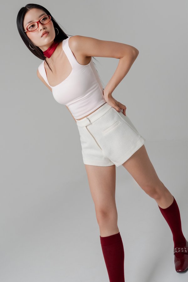 Enclave Tweed Tailored Shorts in White Enclave Tweed Tailored Shorts in White