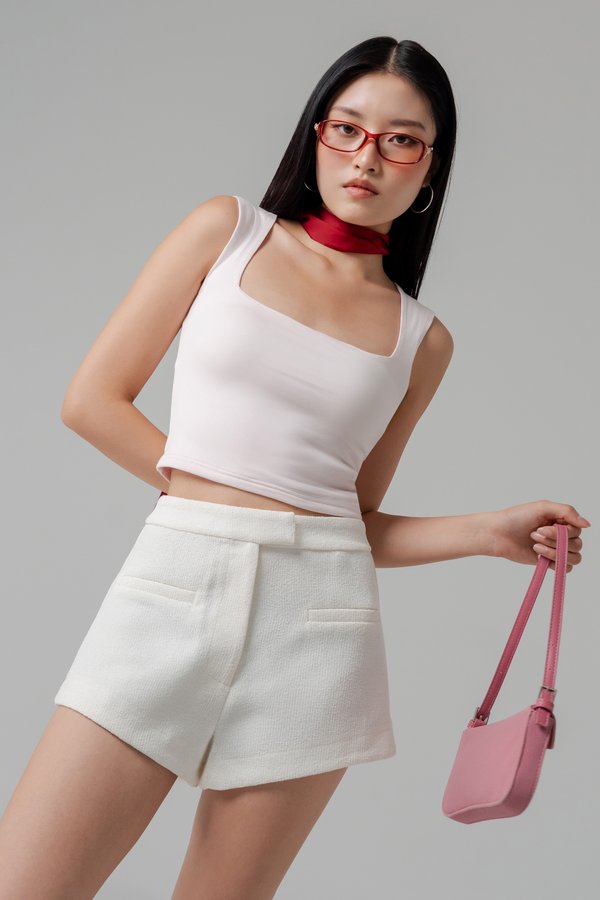 Enclave Tweed Tailored Shorts in White Enclave Tweed Tailored Shorts in White