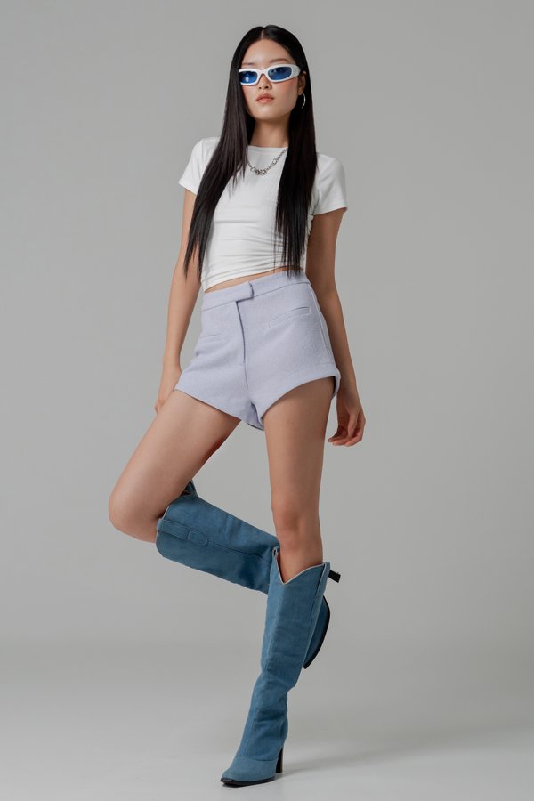 Enclave Tweed Tailored Shorts in Pastel Lilac Enclave Tweed Tailored Shorts in Pastel Lilac