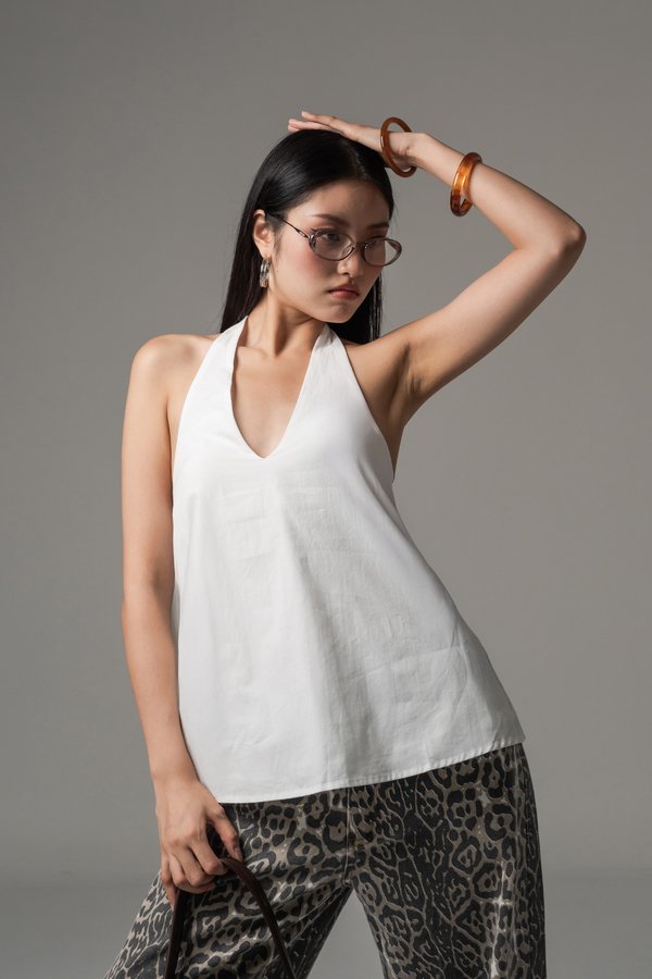 Upon Linen Halter Padded Top in White