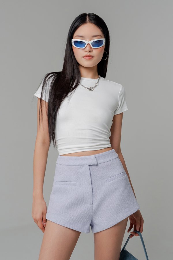 Enclave Tweed Tailored Shorts in Pastel Lilac Enclave Tweed Tailored Shorts in Pastel Lilac
