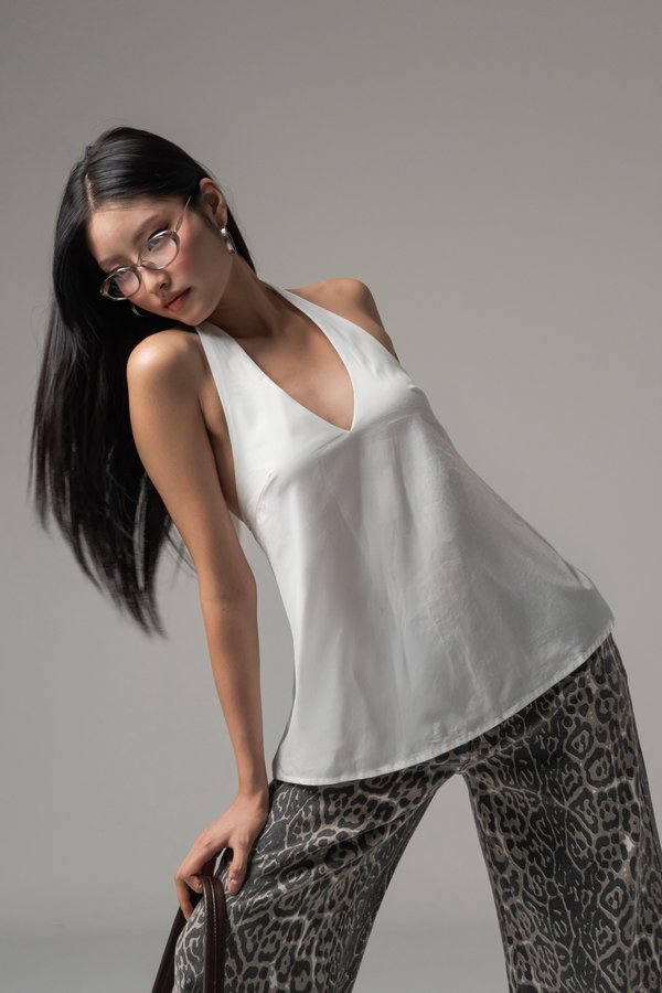 Upon Linen Halter Padded Top in White