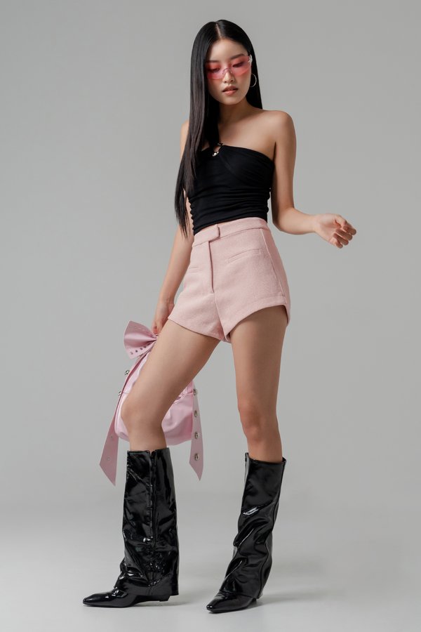 Enclave Tweed Tailored Shorts in Milkshake Pink Enclave Tweed Tailored Shorts in Milkshake Pink