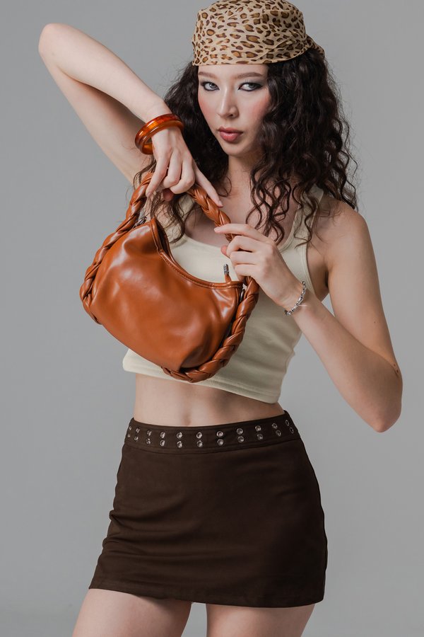 Key Hold Eyelet Suede Skirt in Chocolate Brown