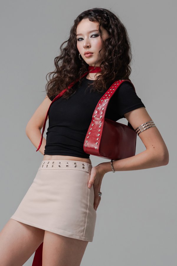 Key Hold Eyelet Suede Skirt in Oat Beige Key Hold Eyelet Suede Skirt in Oat Beige