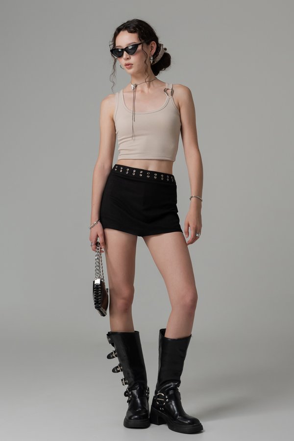 Key Hold Eyelet Suede Skirt in Black Key Hold Eyelet Suede Skirt in Black