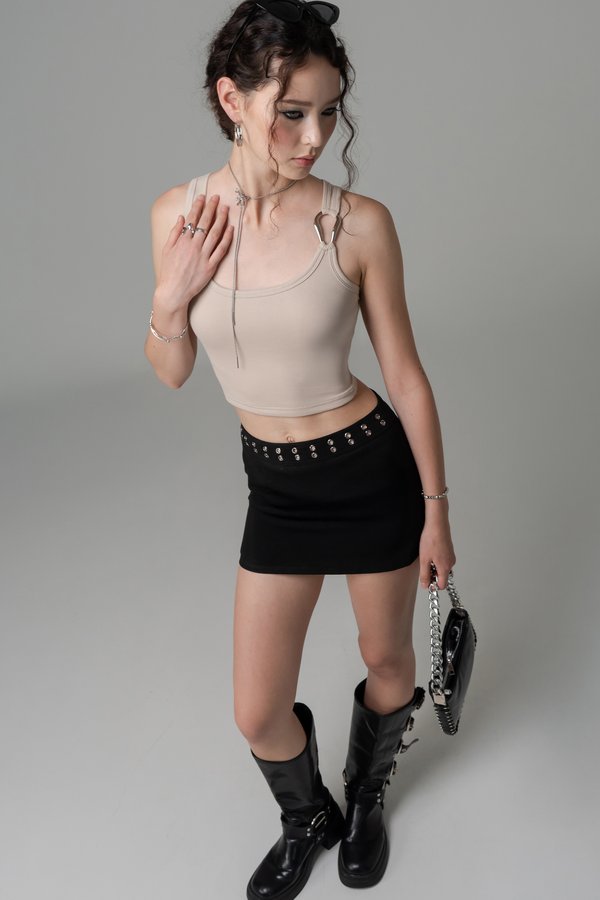 Key Hold Eyelet Suede Skirt in Black