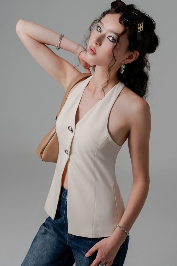 Trove Halter Tailored Vest Top in Butter Beige Trove Halter Tailored Vest Top in Butter Beige