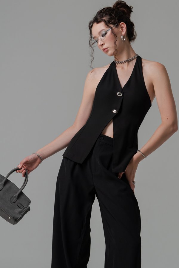 Trove Halter Tailored Vest Top in Black Trove Halter Tailored Vest Top in Black