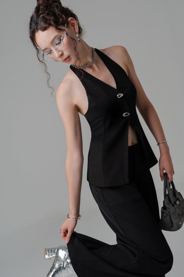 Trove Halter Tailored Vest Top in Black Trove Halter Tailored Vest Top in Black