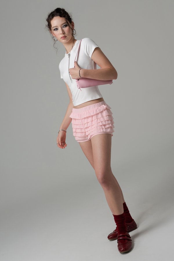 Flute Ruffle Shorts in Strawberry Pink Flute Ruffle Shorts in Strawberry Pink