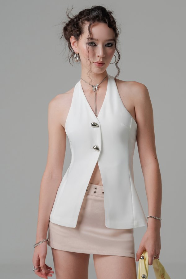 Trove Halter Tailored Vest Top in White Trove Halter Tailored Vest Top in White