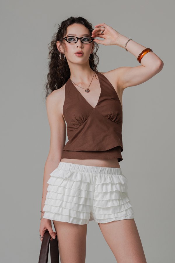 Flute Ruffle Shorts in White