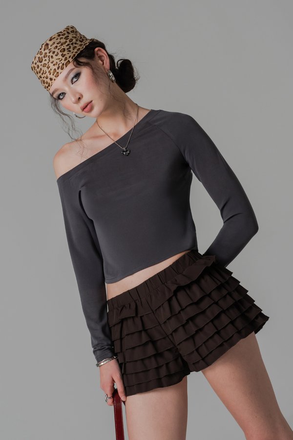 Flute Ruffle Shorts in Espresso
