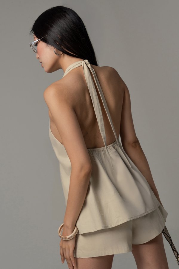 Upon Linen Halter Padded Top in Ecru
