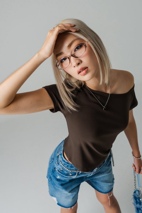 Ease Up Off Shoulder Top in Chocolate Brown