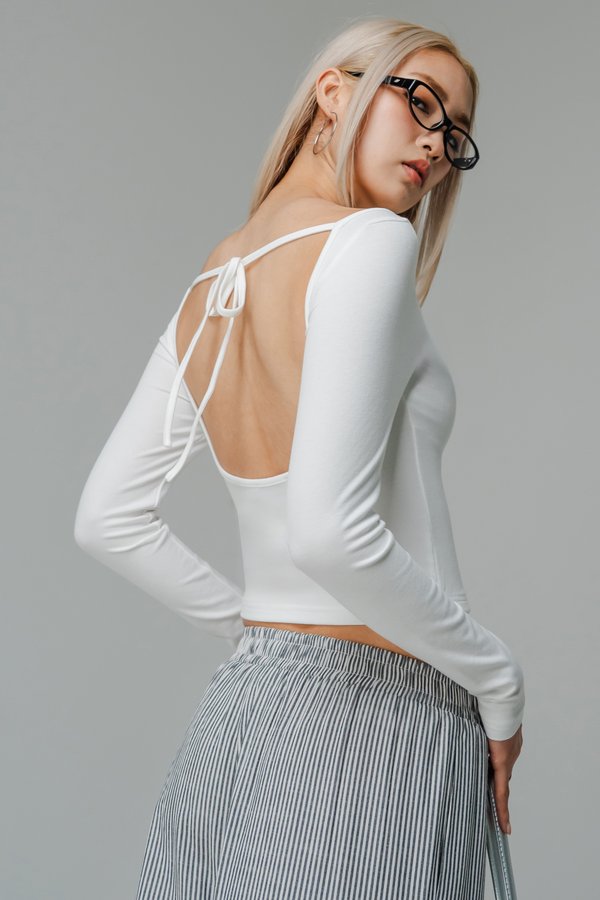 Lumbar Tie Back Sleeve Top in White
