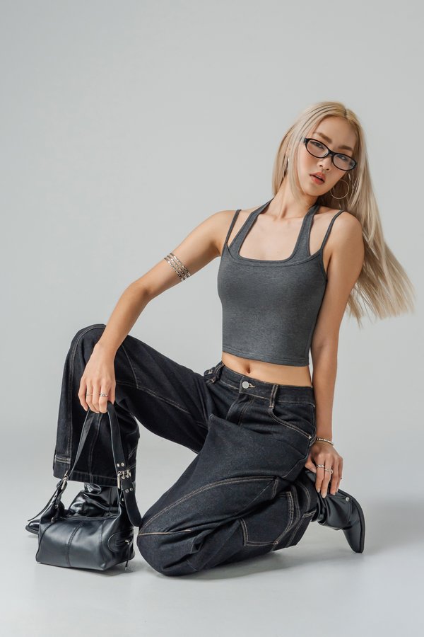 Double Trouble Halter Top in Double Grey