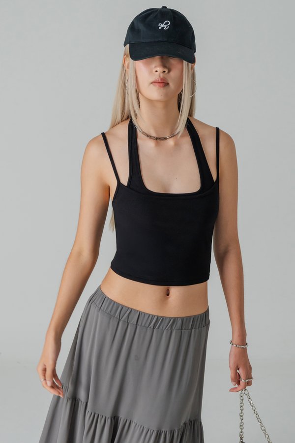 Double Trouble Halter Top in Double Black