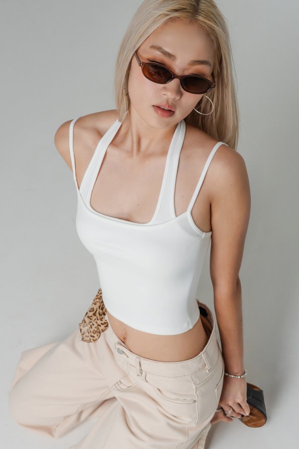 Double Trouble Halter Top in Double White
